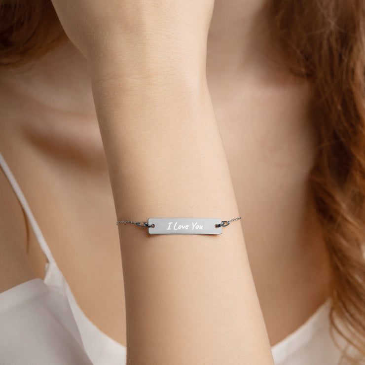 I Love You Engraved Silver Bar Chain Bracelet