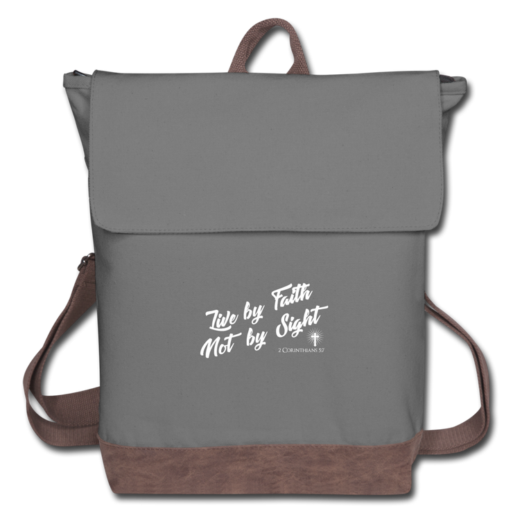 Live By Faith Not By Sight Canvas Backpack - gray/brown
