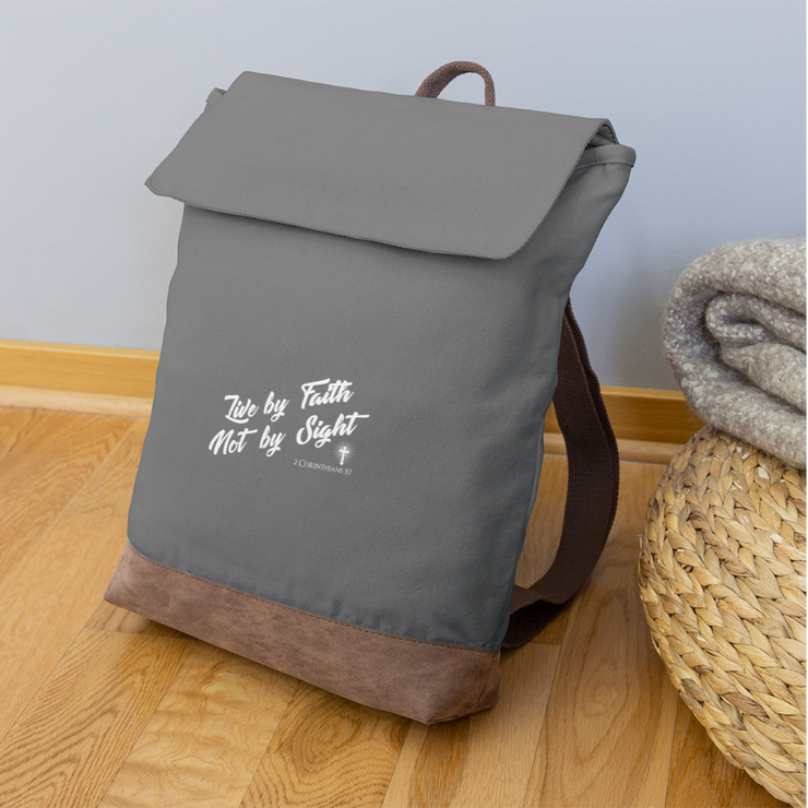 Live By Faith Not By Sight Canvas Backpack - gray/brown