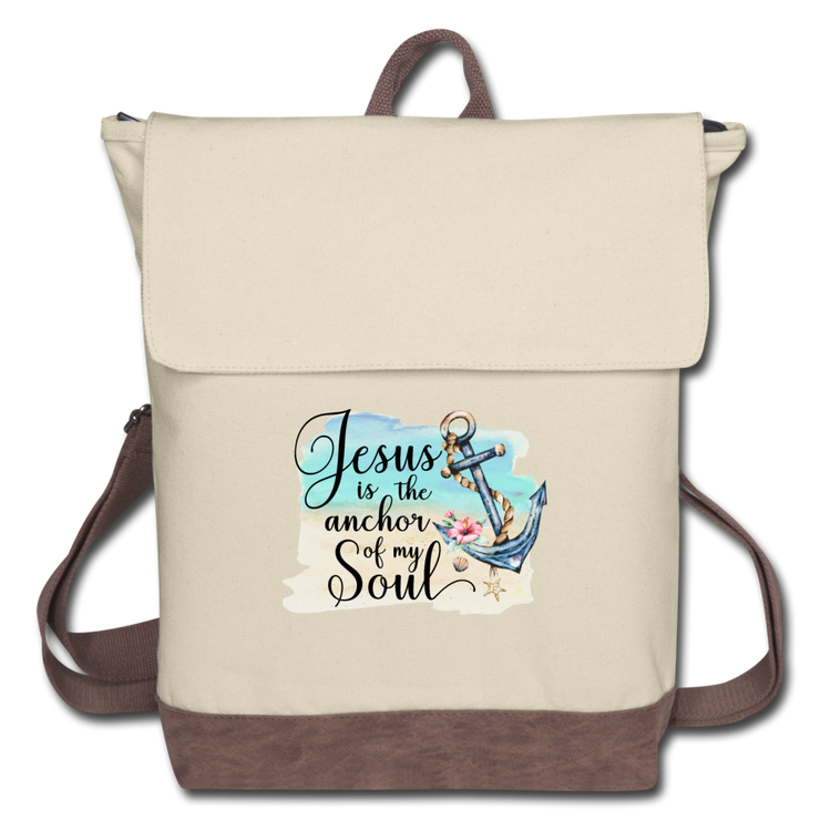 Jesus Is The Anchor To My Soul Canvas Backpack - ivory/brown