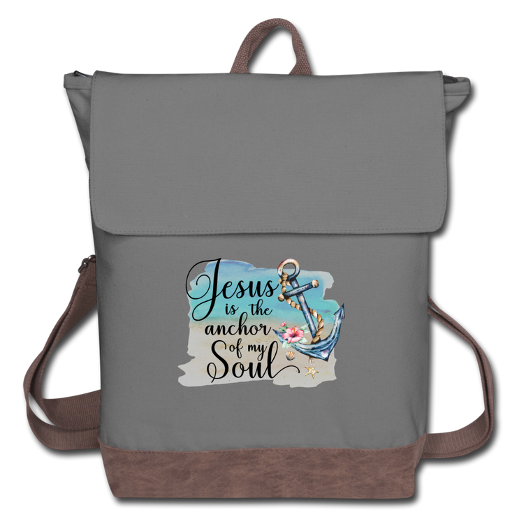 Jesus Is The Anchor To My Soul Canvas Backpack - gray/brown