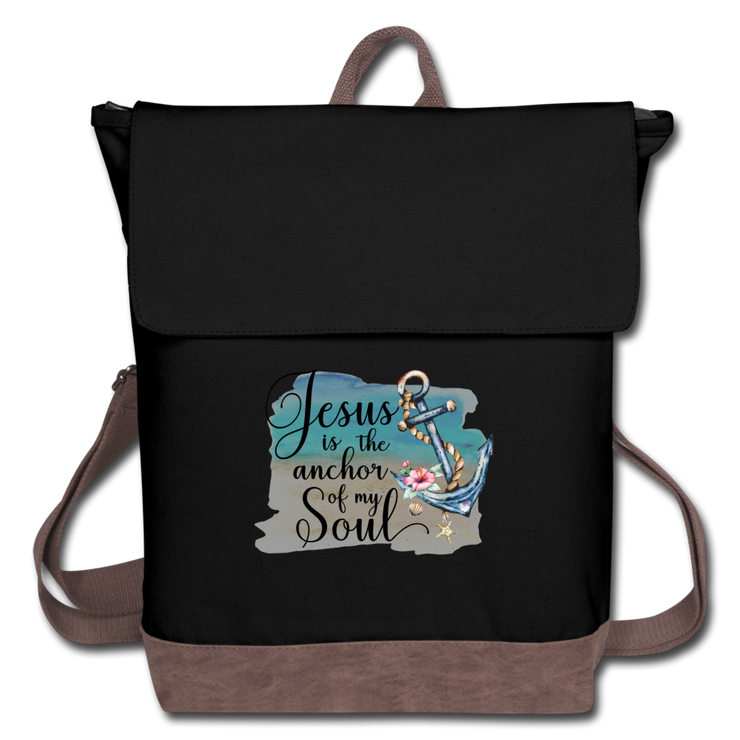 Jesus Is The Anchor To My Soul Canvas Backpack - black/brown