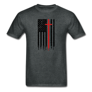 American Flag Cross Mens T-Shirt - deep heather