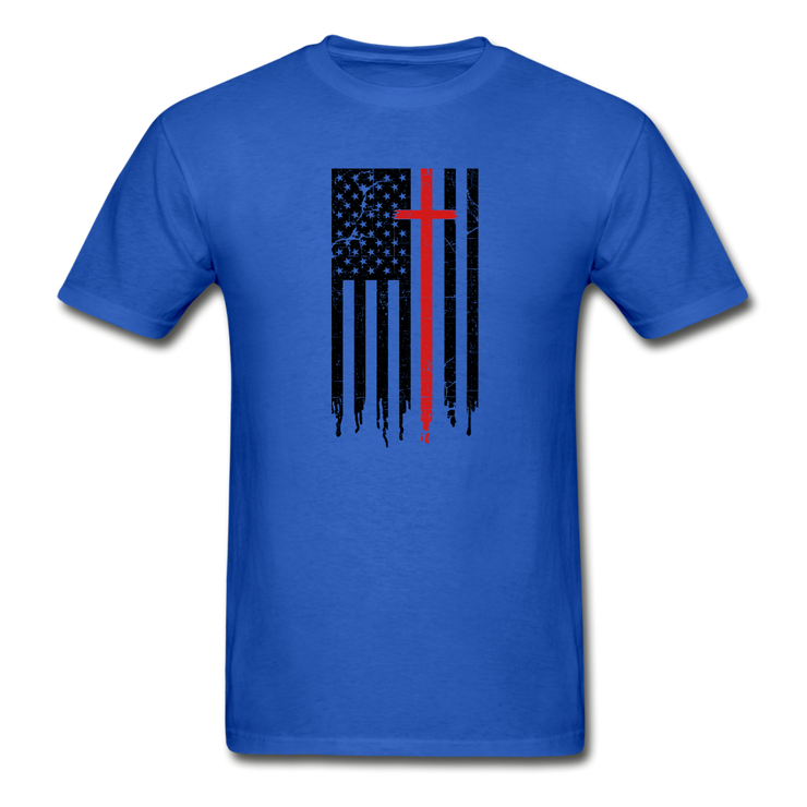 American Flag Cross Mens T-Shirt - royal blue
