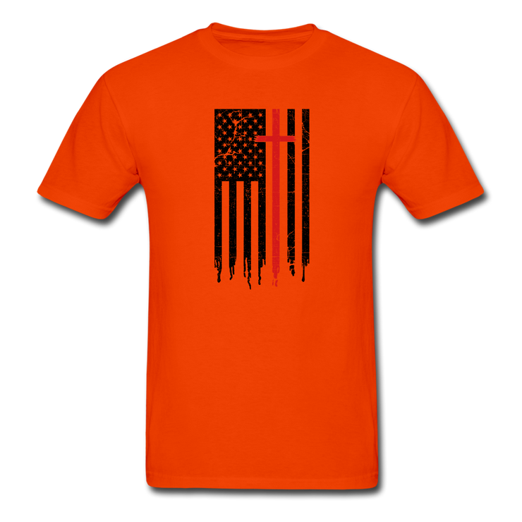 American Flag Cross Mens T-Shirt - orange