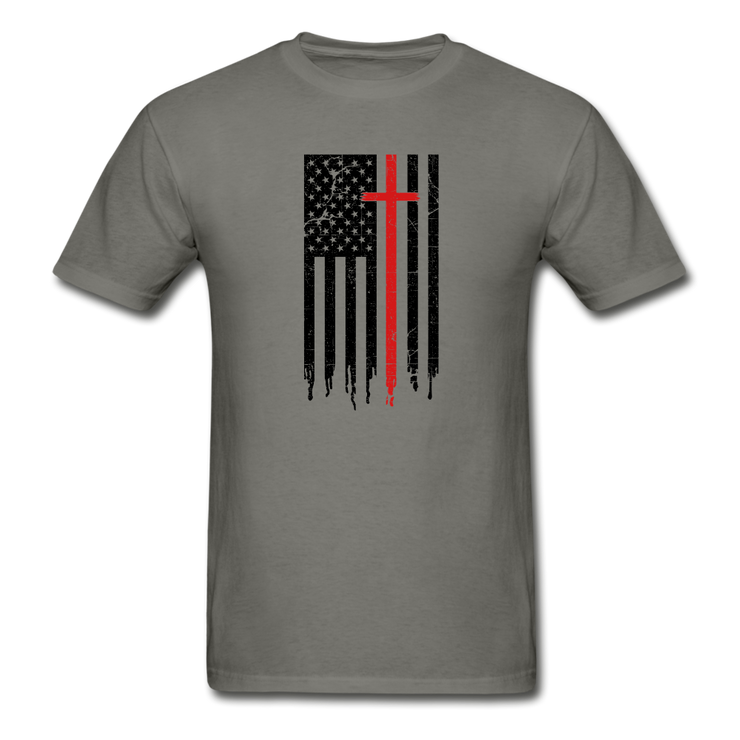 American Flag Cross Mens T-Shirt - charcoal