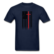 American Flag Cross Mens T-Shirt - navy
