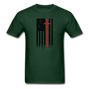 American Flag Cross Mens T-Shirt - forest green