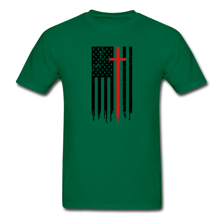 American Flag Cross Mens T-Shirt - bottlegreen