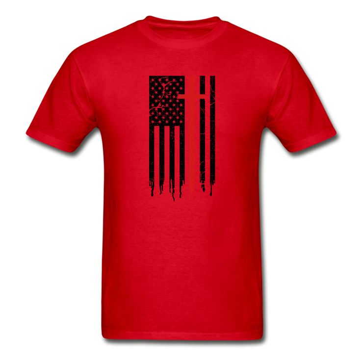 American Flag Cross Mens T-Shirt - red
