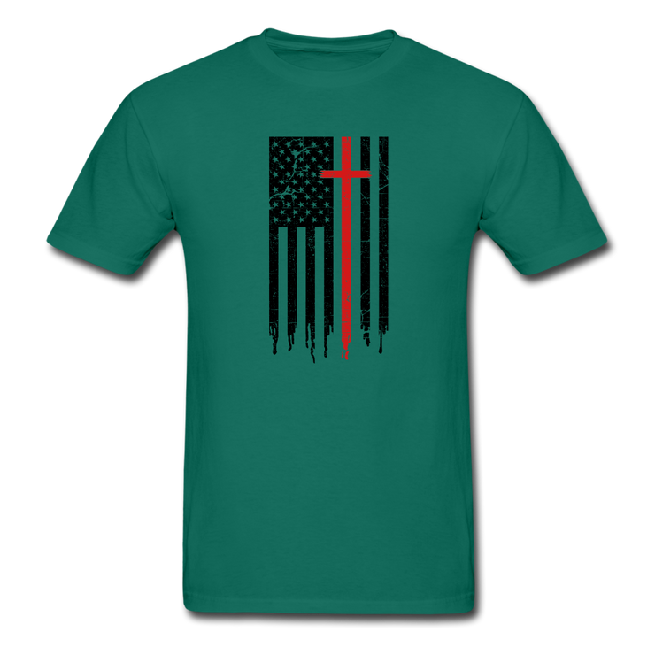 American Flag Cross Mens T-Shirt - petrol