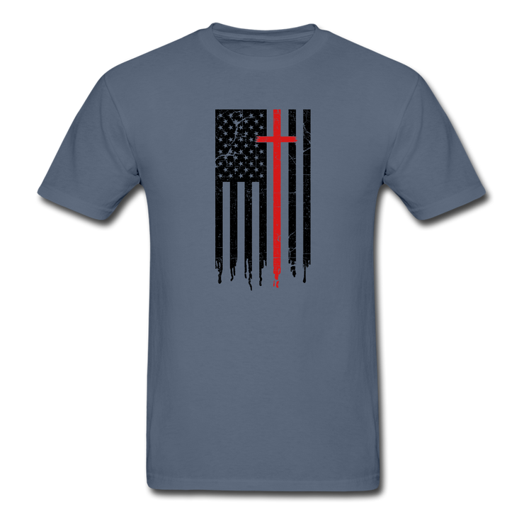 American Flag Cross Mens T-Shirt - denim