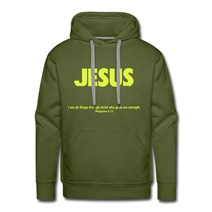 Jesus Strong Men’s Premium Hoodie - olive green